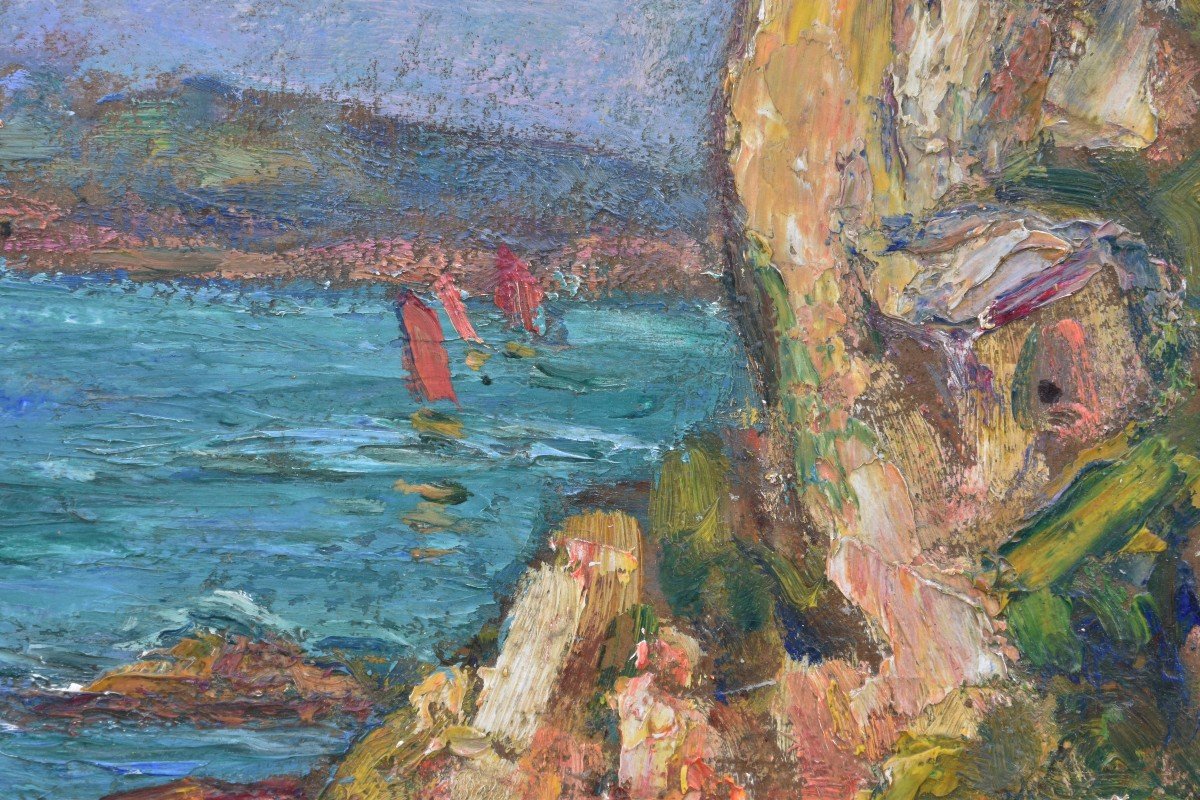 Andrée Clara BAC "Bord de mer" huile sur carton 22x27-photo-1